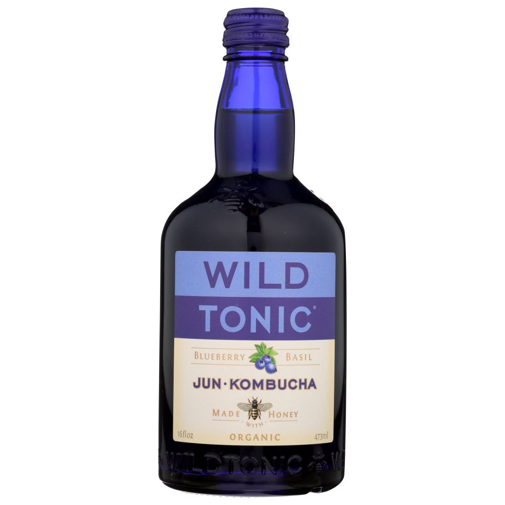 WILD TONIC: Organic Jun-Kombucha Blueberry and Basil, 16 oz