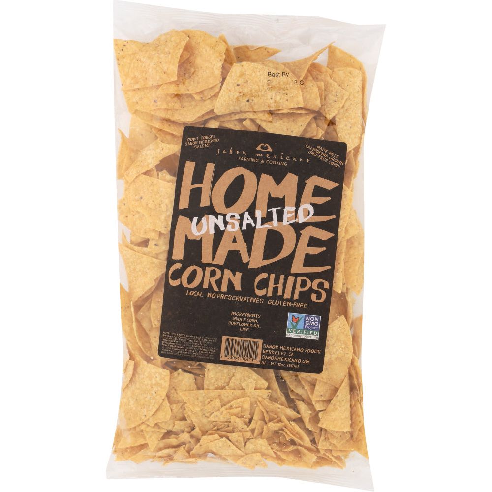 SABOR MEXICANO: Unsalted Homemade Tortilla Chips, 12 oz