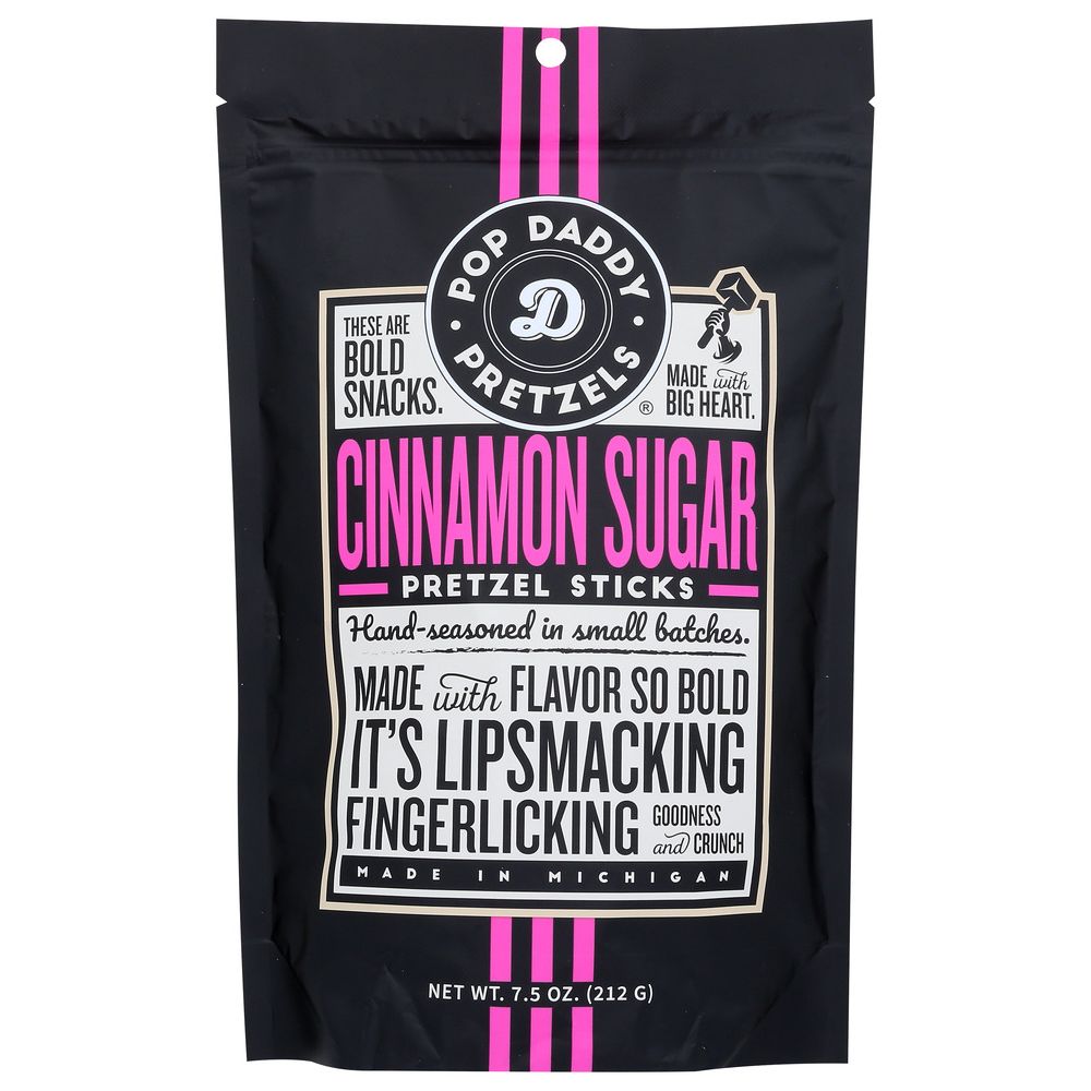 POP DADDY POPCORN & PRETZELS: Cinnamon Sugar Seasoned Pretzel Sticks, 7.5 oz
