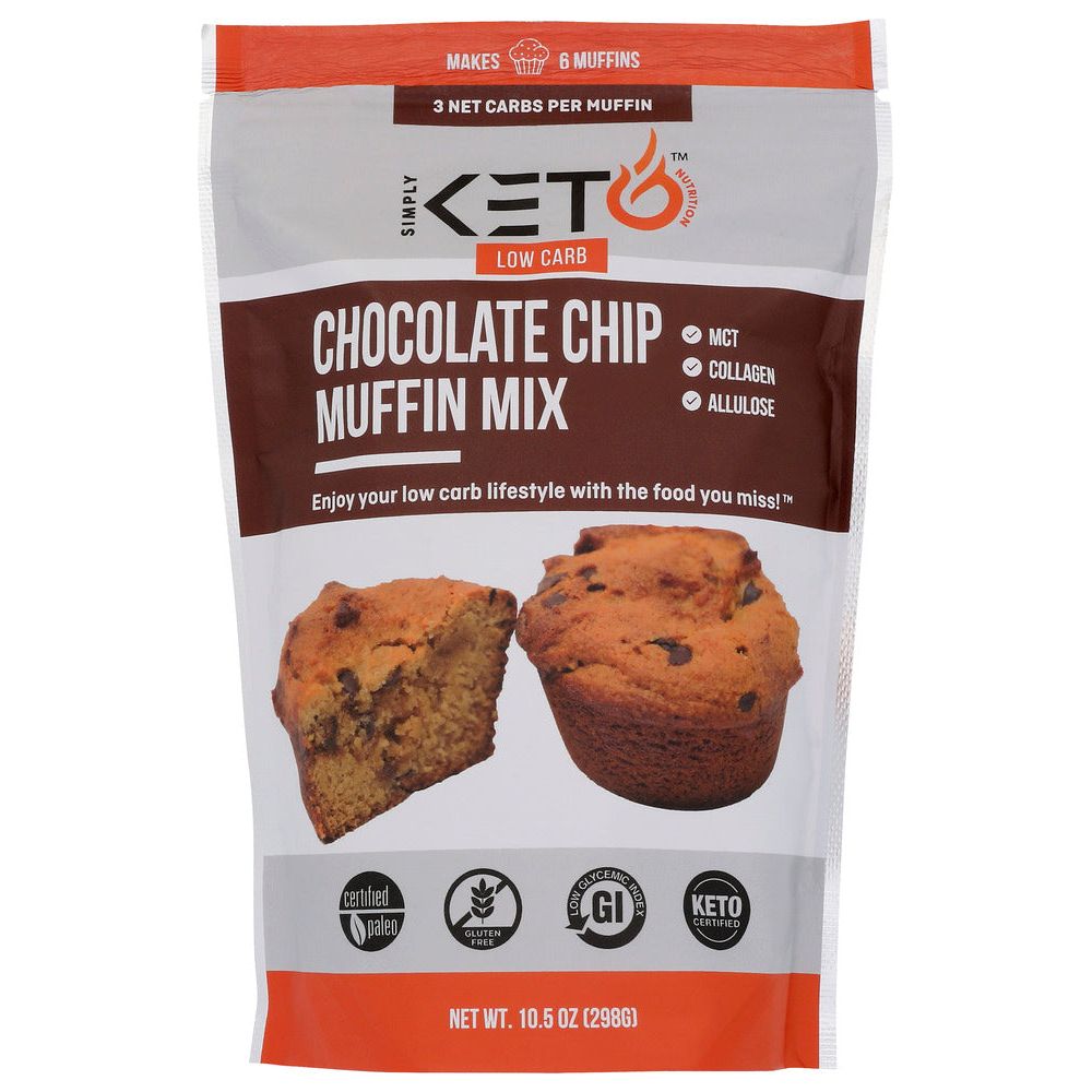 SIMPLY KETO NUTRITION: Low Carb and Keto Friendly Chocolate Chip Muffin Mix, 10.5 oz