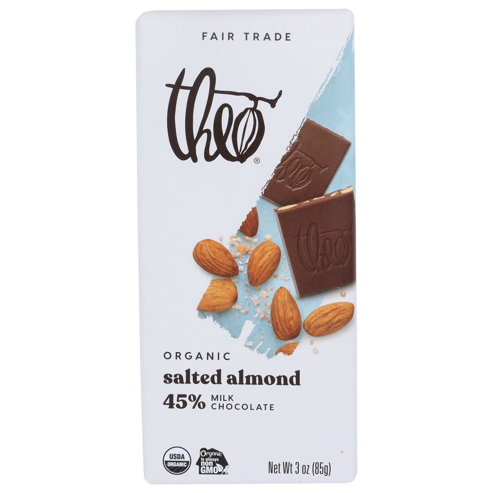 THEO CHOCOLATE: Organic Milk Chocolate with Salted Almonds Bar, 3 oz