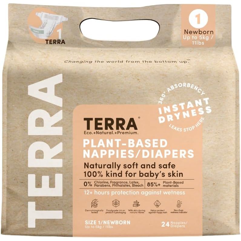 TERRA: Plant-Based Diapers Newborn Size 1, 24 pk