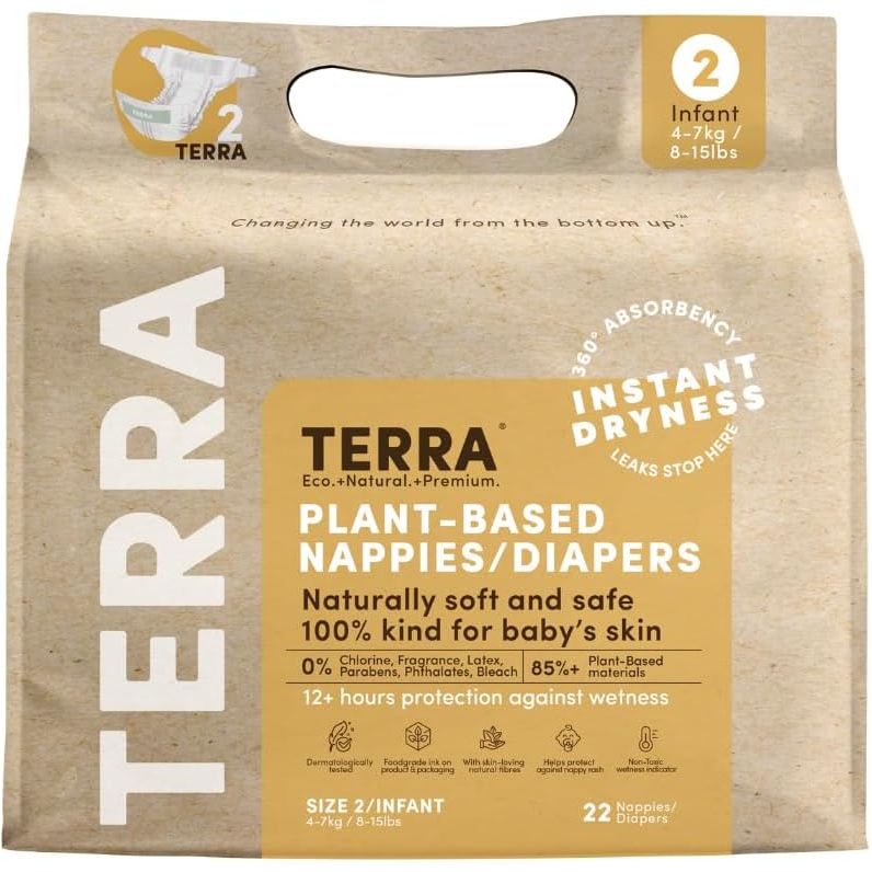 TERRA: Plant-Based Diapers Infant Size 2, 22 ea