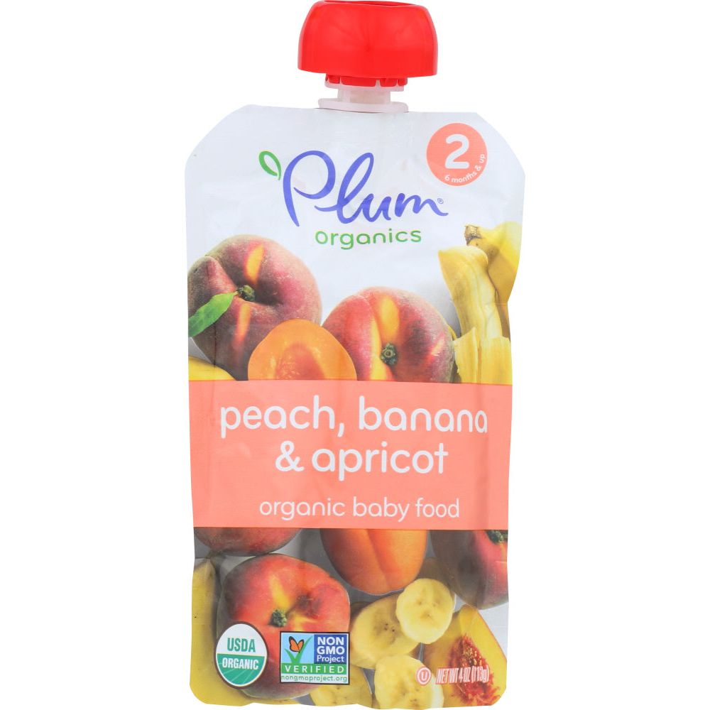 PLUM ORGANICS: Organic Baby Food Stage 2 Peach, Apricot & Banana, 4 oz