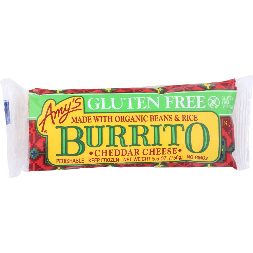 AMYS: Beans & Rice Cheddar Cheese Gluten Free Burrito, 5.5 oz ...