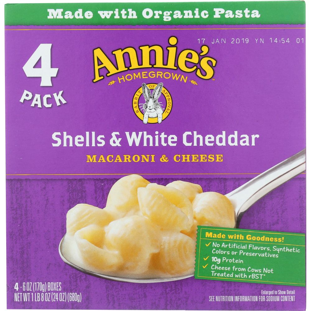 ANNIES HOMEGROWN: Shells & White Cheddar Macaroni & Cheese 4 Pack, 24 oz - #tag1# - #tag2#