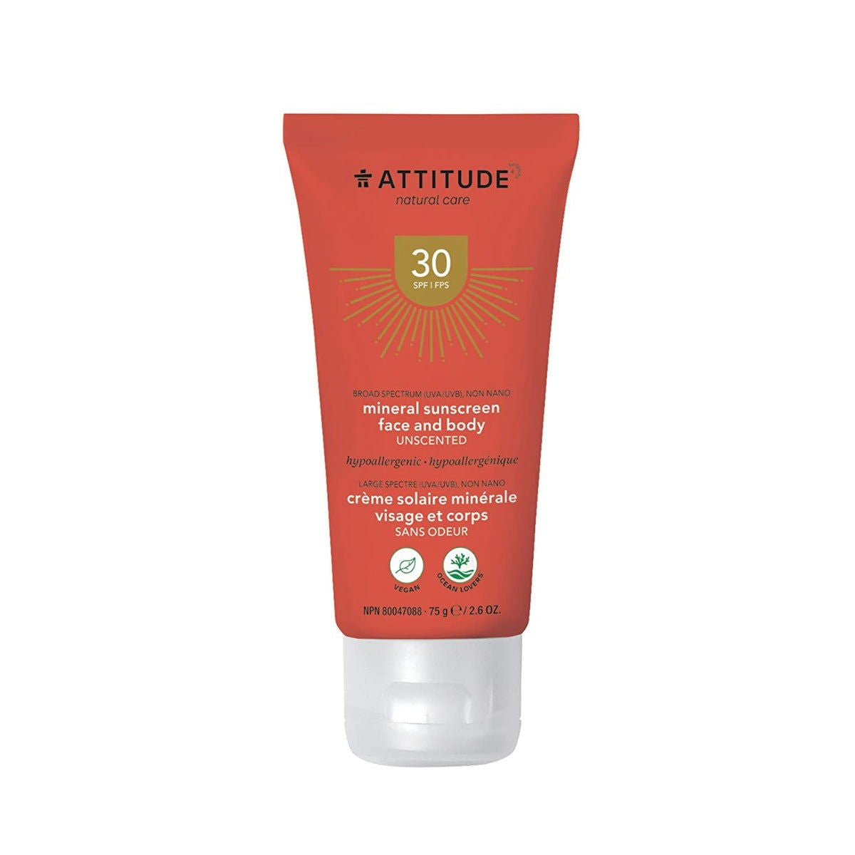 ATTITUDE: Unscented Face & Body Mineral Sunscreen SPF30, 2.6 oz - #tag1# - #tag2#