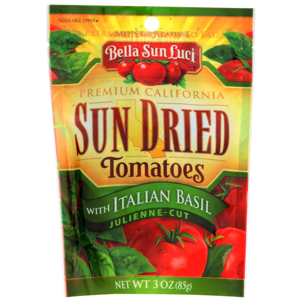 BELLA SUN LUCI: Sun Dried Tomatoes With Italian Basil Julienne Cut, 3 oz - #tag1# - #tag2#
