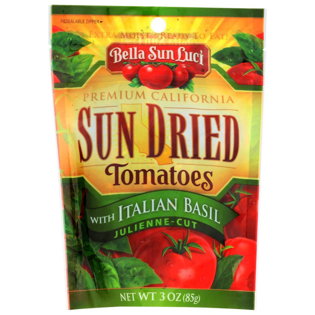BELLA SUN LUCI: Sun Dried Tomatoes With Italian Basil Julienne Cut, 3 oz - #tag1# - #tag2#