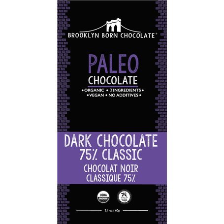 BROOKLYN BORN CHOCOLATE: Paleo Dark Chocolate 75 Percent Bar, 2.1 oz - #tag1# - #tag2#