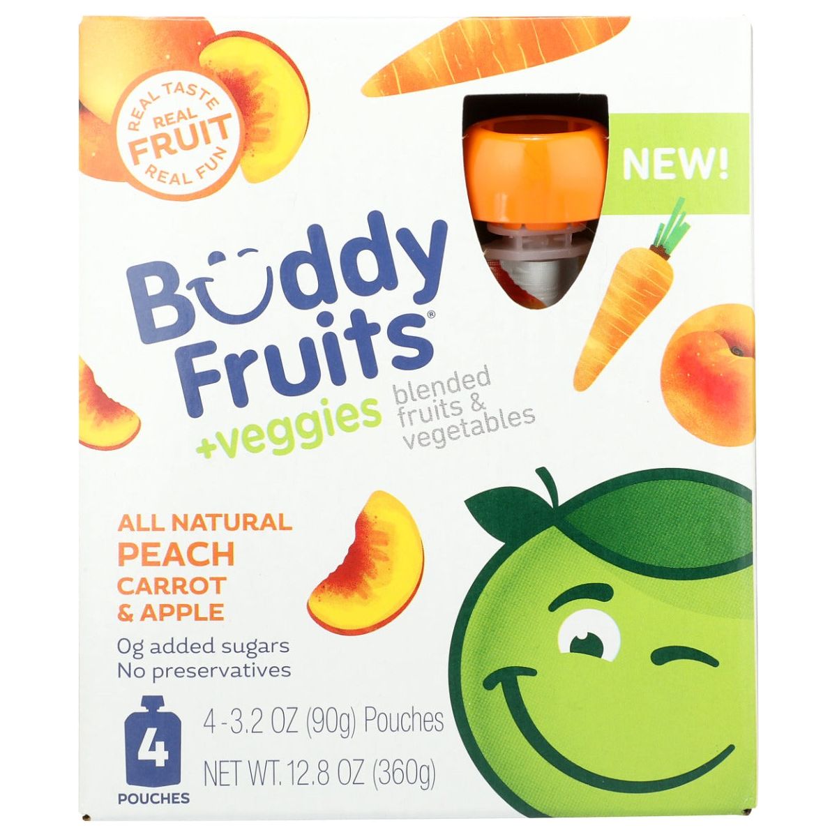 BUDDY FRUITS: Peach Carrot And Apple 4 Pouches Blended Fruits And Vegetables, 12.8 oz - #tag1# - #tag2#