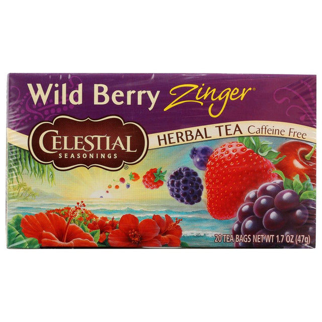 CELESTIAL SEASONINGS: Wild Berry Zinger Herbal Tea Caffeine Free 20 Tea Bags, 1.7 oz - #tag1# - #tag2#
