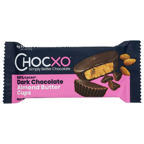 CHOCXO: 60% Cacao Dark Chocolate Almond Butter Cups, 28 gm - #tag1# - #tag2#