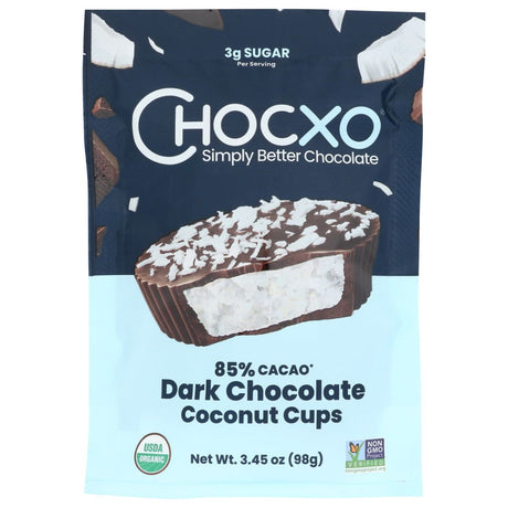 CHOCXO: Cup 85 Percent Dark Chocolate Coconut, 3.45oz - #tag1# - #tag2#