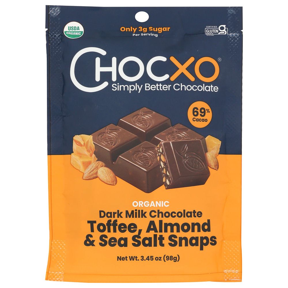 CHOCXO: Dark Milk Chocolate Toffee Almond and Sea Salt Snaps, 3.45 oz - #tag1# - #tag2#