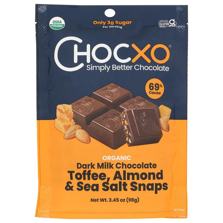 CHOCXO: Dark Milk Chocolate Toffee Almond and Sea Salt Snaps, 3.45 oz - #tag1# - #tag2#