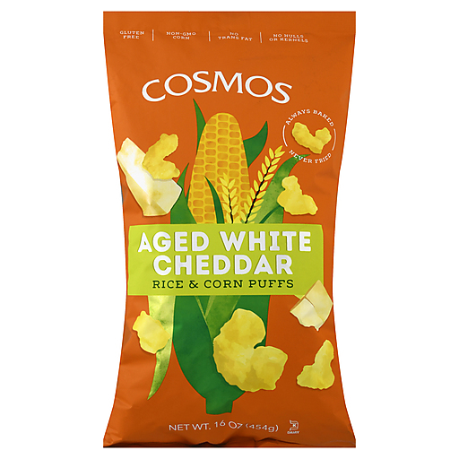 COSMOS CREATIONS: Aged White Cheddar Rice and Corn Puffs, 16 oz - #tag1# - #tag2#