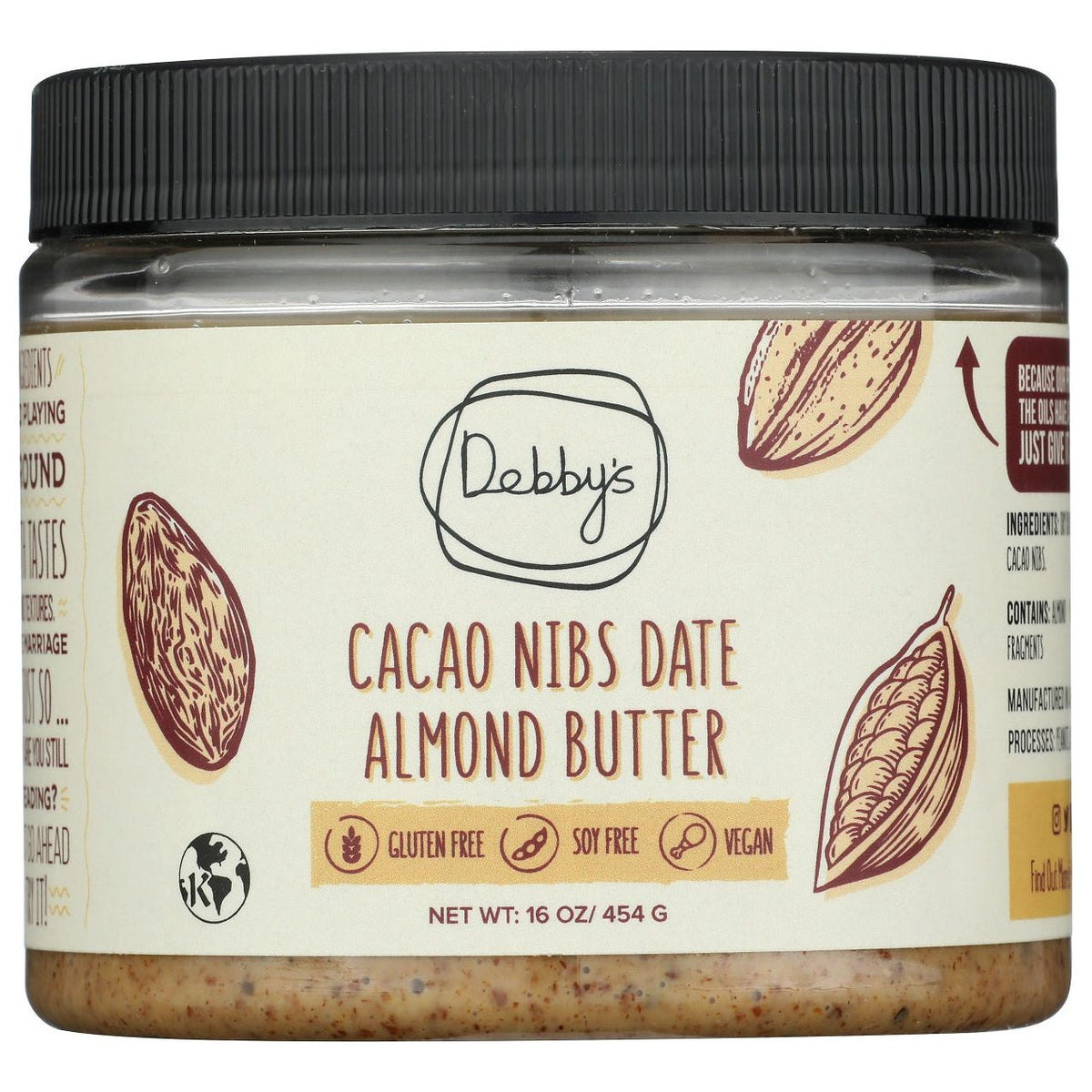 DEBBYS: Cacao Nibs Date Almond Butter, 16 oz - #tag1# - #tag2#