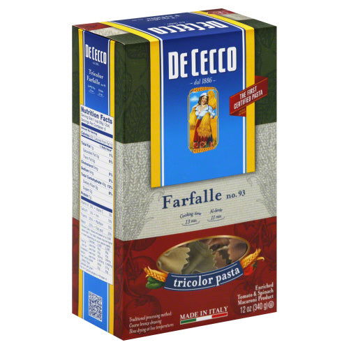 DE CECCO: Pasta Farfalle Tricolor, 13.25 oz - #tag1# - #tag2#