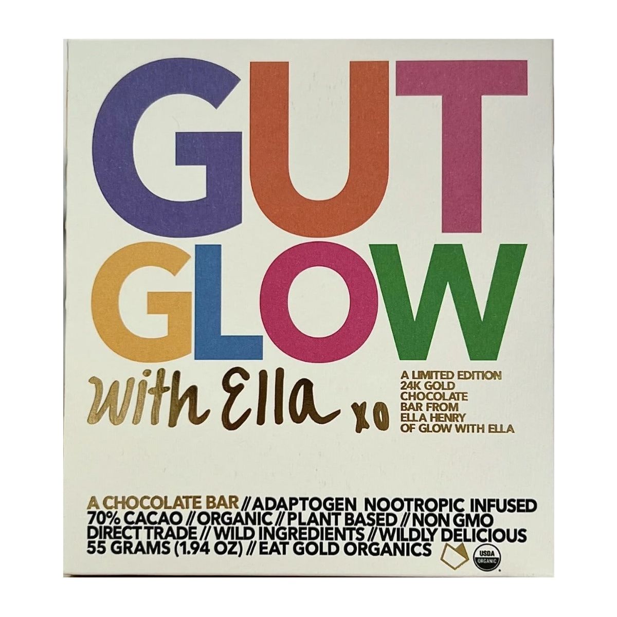 EAT GOLD ORGANICS: Gut Glow with Ella Chocolate Bar, 1.94 oz - #tag1# - #tag2#