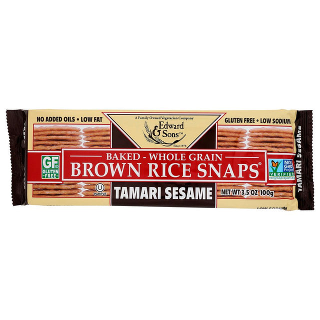 EDWARD & SONS: Brown Rice Snaps Tamari Sesame, 3.5 oz - #tag1# - #tag2#