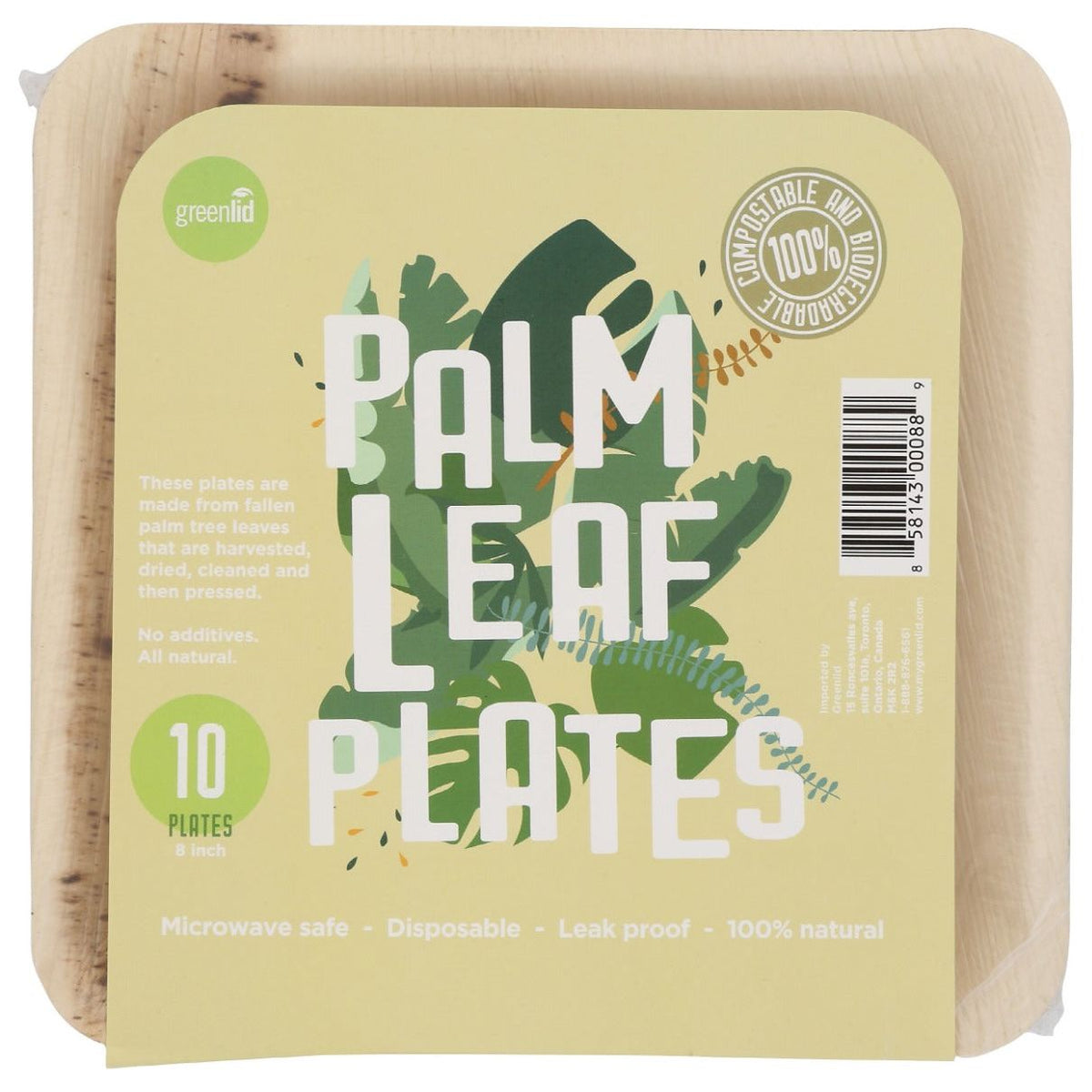 GREENLID: Plates Square Palm Leaf 8in, 10 PK - #tag1# - #tag2#