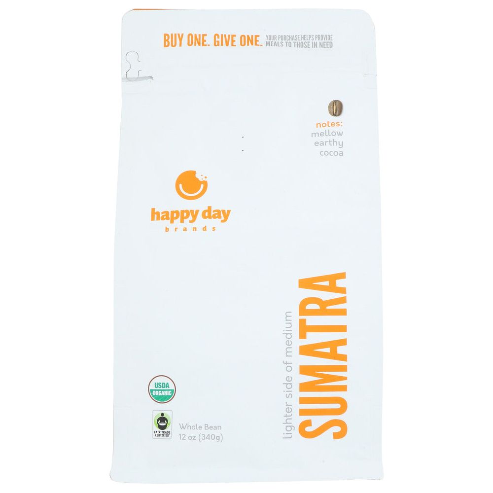 HAPPY DAY BRANDS: Coffee Sumatra Whle Bean, 12 OZ - #tag1# - #tag2#