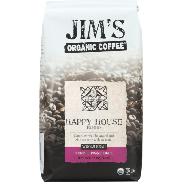 JIMS ORGANIC COFFEE: Organic Happy House Blend Whole Bean Coffee, 12 oz - #tag1# - #tag2#