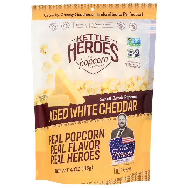 KETTLE HEROES: Popcorn Aged White Cheddar, 4 OZ - #tag1# - #tag2#