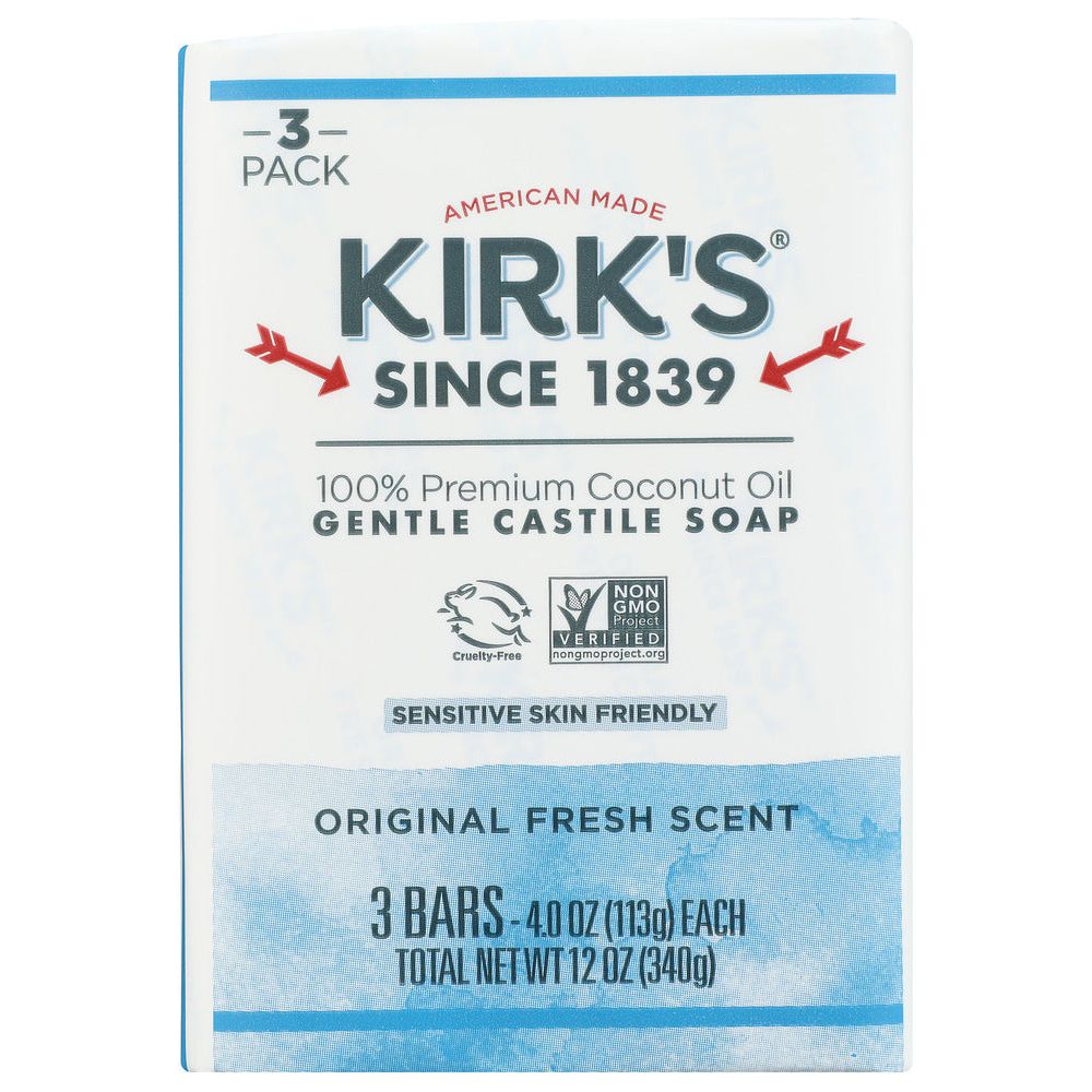 KIRK'S: Natural Original Coco Castile Soap 3x4oz Bars, 12 Oz - #tag1# - #tag2#