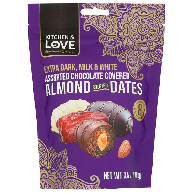 KITCHEN AND LOVE: Extra Dark Milk And White Assorted Chocolate Covered Almond Stuffed Dates, 3.5 oz - #tag1# - #tag2#