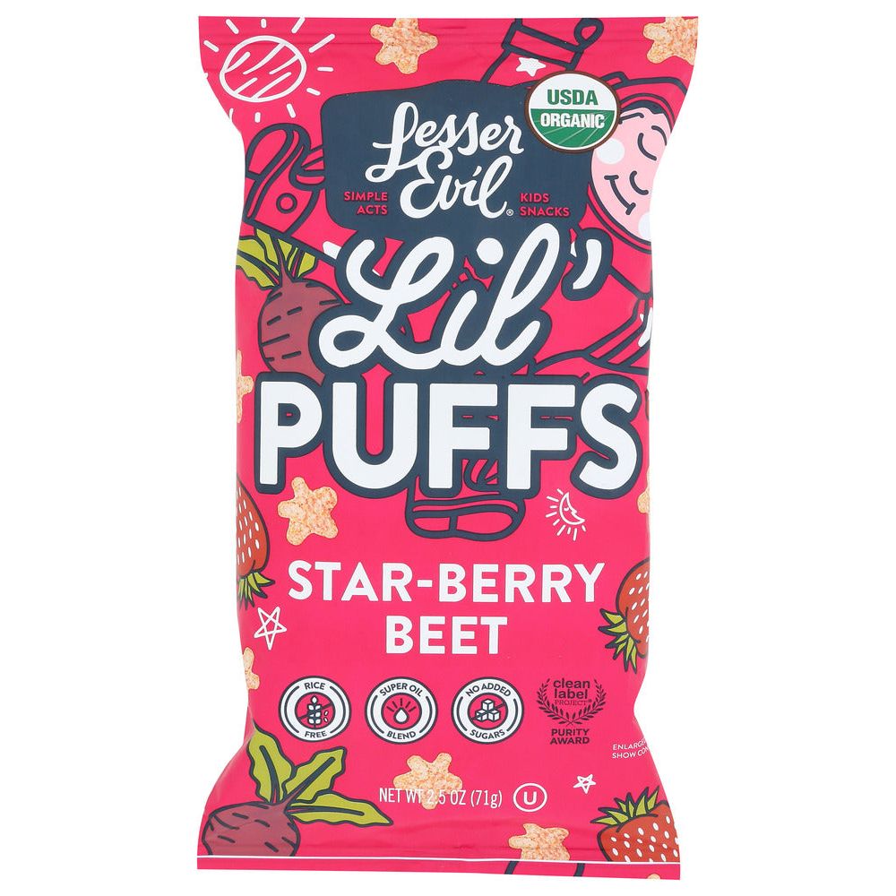 LESSER EVIL: Strawberry Beet Lil Puffs, 2.5 oz - #tag1# - #tag2#