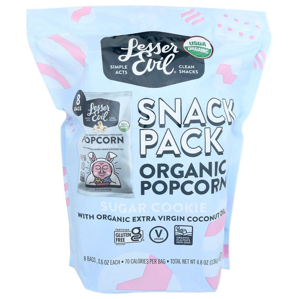 LESSER EVIL: Sugar Cookie Organic Popcorn 8pk, 4.8 oz - #tag1# - #tag2#