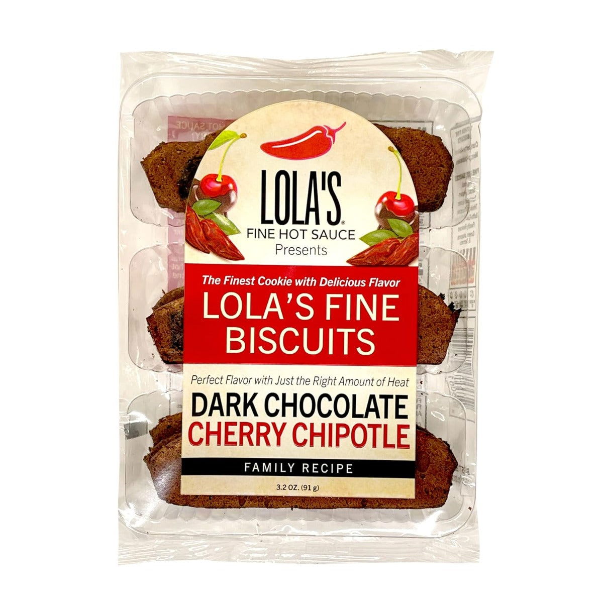 LOLAS FINE HOT SAUCE: Biscuit Dark Chocolate Cherry Chip, 3.2 oz - #tag1# - #tag2#