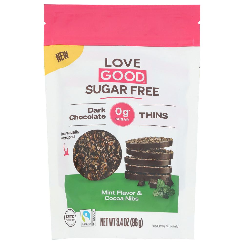 LOVE GOOD FATS: Dark Chocolate Thins Mint and Cocoa Nibs, 96 gm - #tag1# - #tag2#