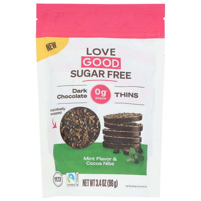 LOVE GOOD FATS: Dark Chocolate Thins Mint and Cocoa Nibs, 96 gm - #tag1# - #tag2#