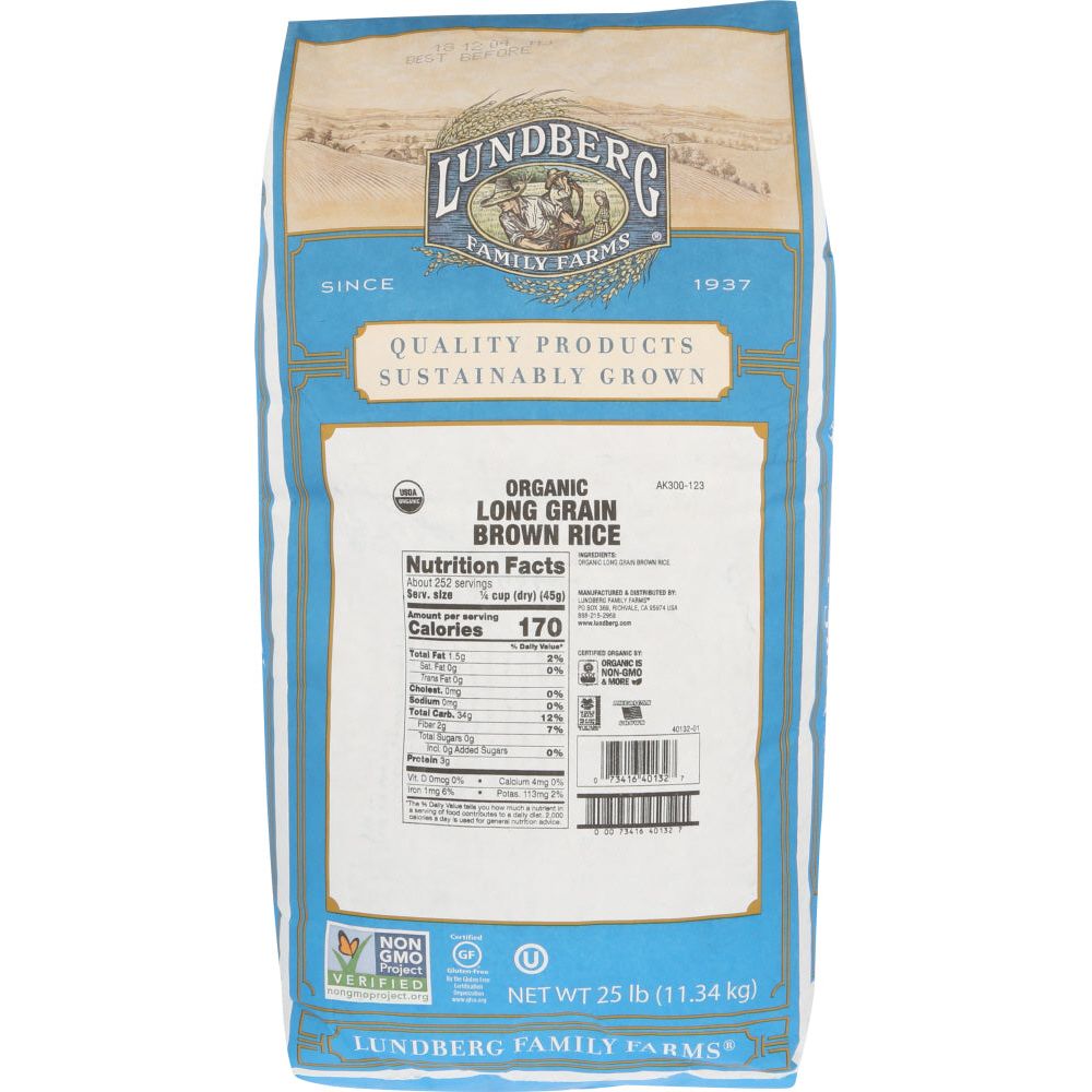 LUNDBERG: Organic Long Grain Brown Rice, 25 lb - #tag1# - #tag2#