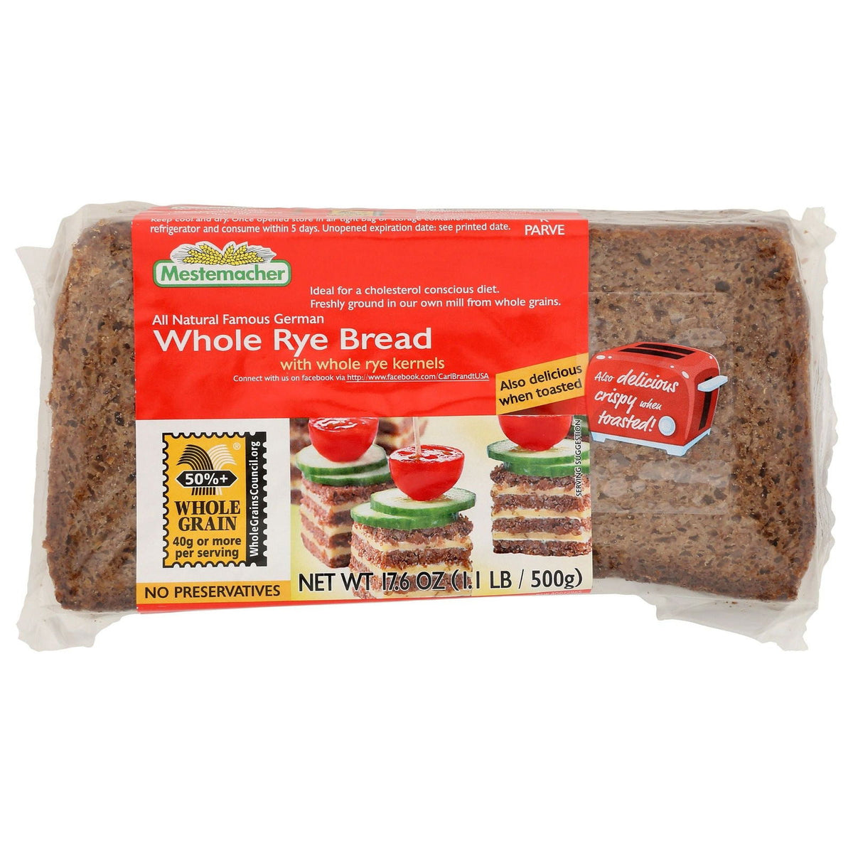 MESTEMACHER: Whole Rye Bread, 17.6 oz - #tag1# - #tag2#