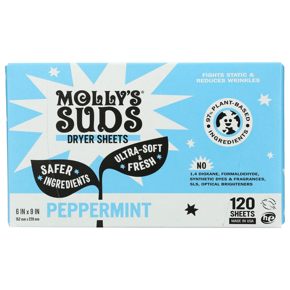 MOLLYS SUDS: Peppermint Dryer Sheets Fabric Softener, 120 pk - #tag1# - #tag2#