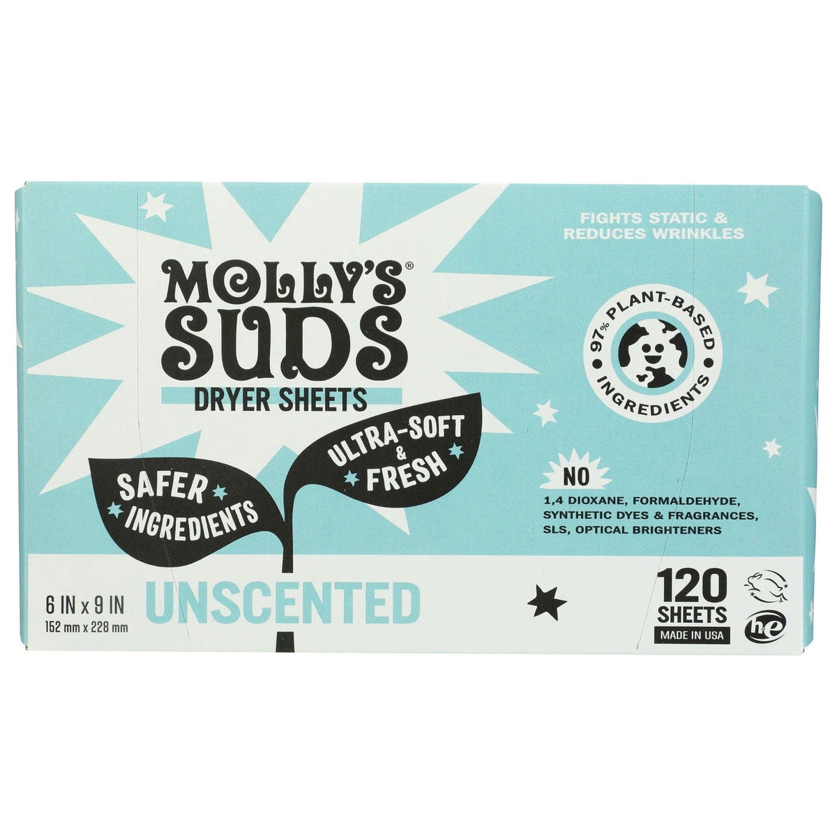MOLLYS SUDS: Unscented Dryer Sheets Fabric Softener, 120 pk - #tag1# - #tag2#