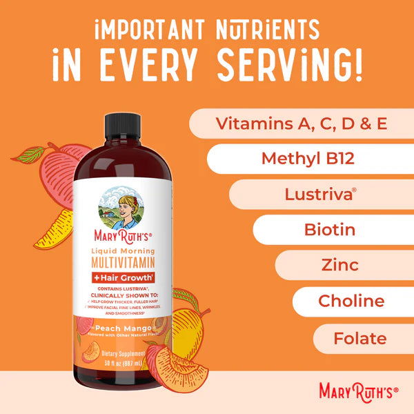 MaryRuth's Liquid Multivitamin Hair Growth - Peach Mango Flavor - 30 FL OZ - Sunshine Co Op. - #tag1# - #tag2# - #tag3# - #tag4#