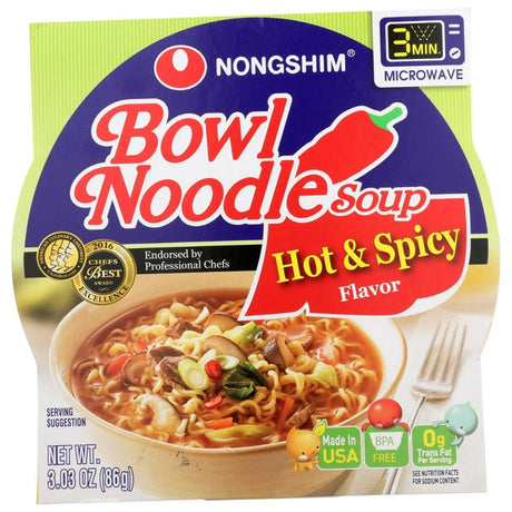 NONG SHIM: Soup Bowl Noodle Hot Spicy, 3.03 oz - Sunshine Co Op. - #tag1# - #tag2# - #tag3# - #tag4#
