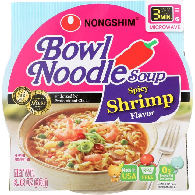 NONG SHIM: Soup Bowl Noodle Shrimp Spicy, 3.03 oz - Sunshine Co Op. - #tag1# - #tag2# - #tag3# - #tag4#