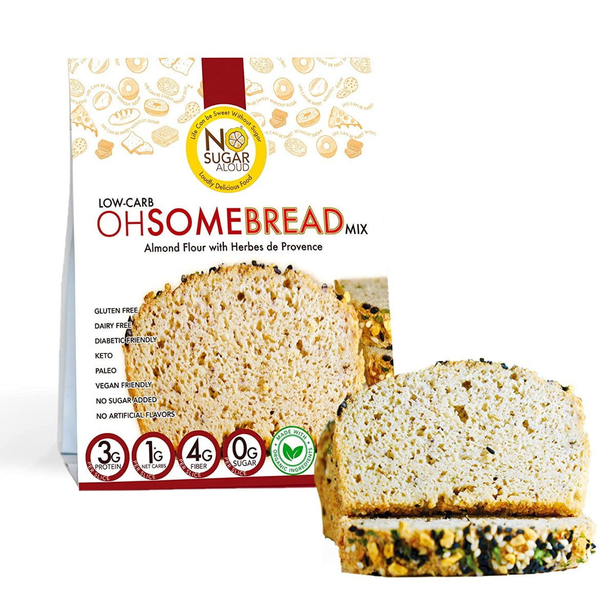 NO SUGAR ALOUD: Low Carb Ohsome Bread Mix Herbes De Provence, 10 oz - #tag1# - #tag2#