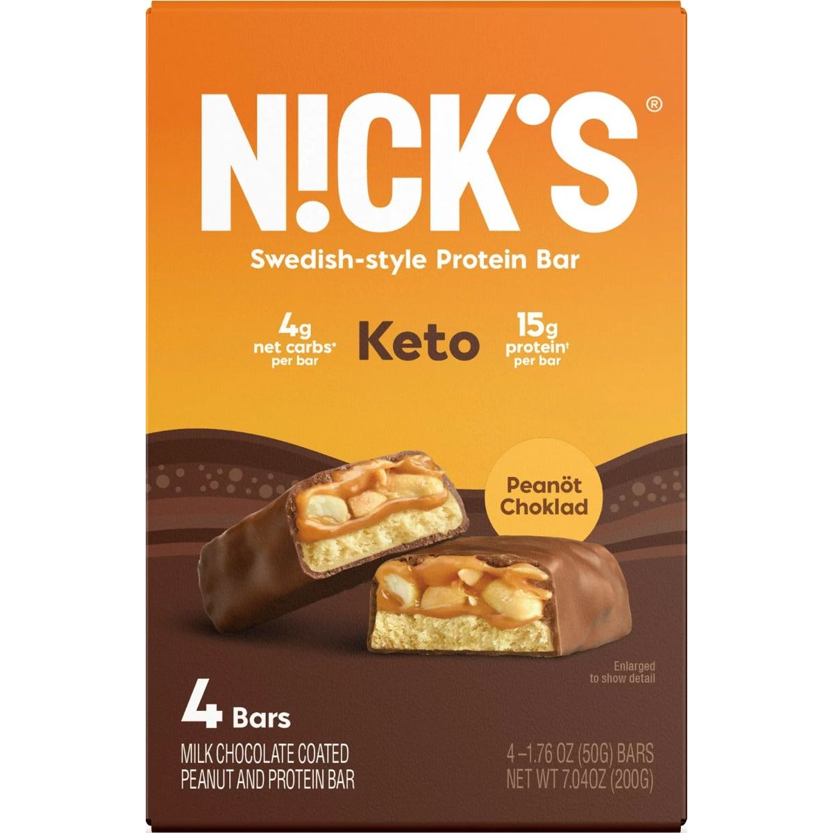 N!CKS: Choklad Peanot Keto Swedish Style 4 Pack Snack Bar, 7.05 oz - #tag1# - #tag2#