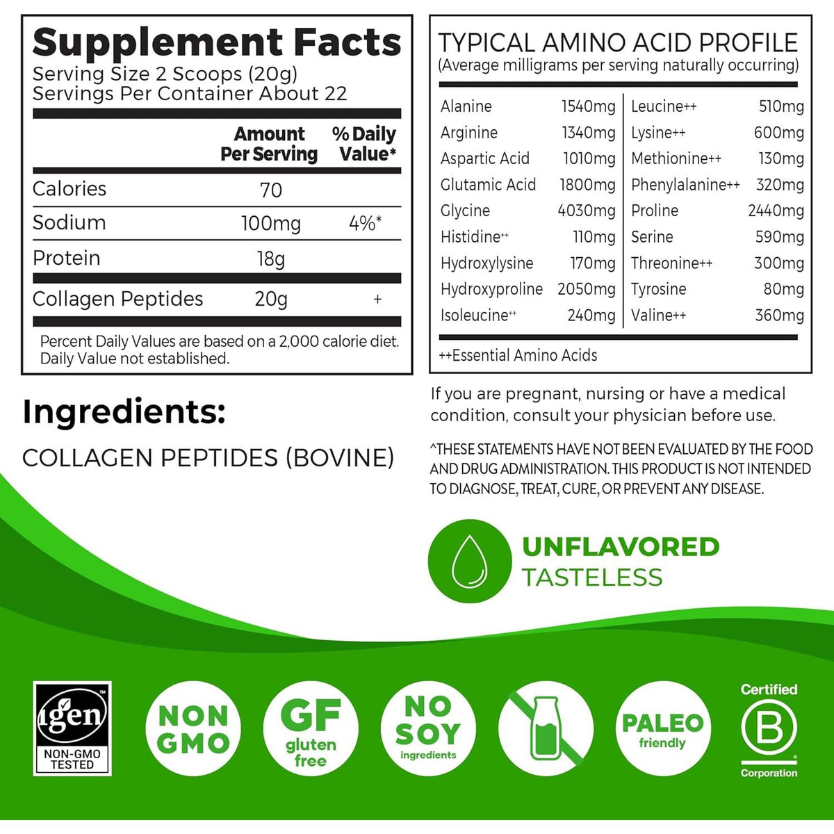 ORGAIN Collagen Peptides Powder For Women & Men, 20g Grass Fed Collagen, Unflavored
