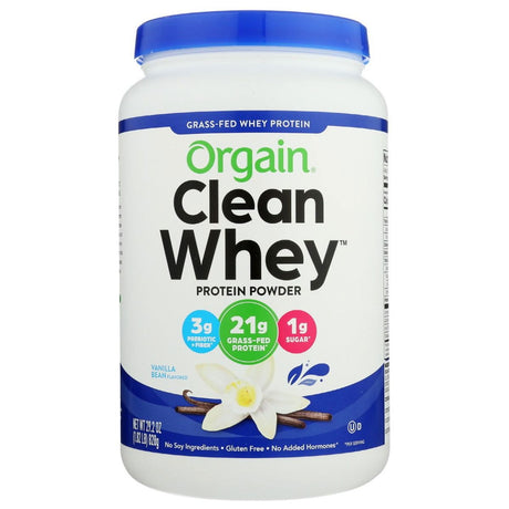 ORGAIN: Grass Fed Whey Protein Powder Vanilla Bean, 29.2 oz - Sunshine Co Op. - #tag1# - #tag2# - #tag3# - #tag4#