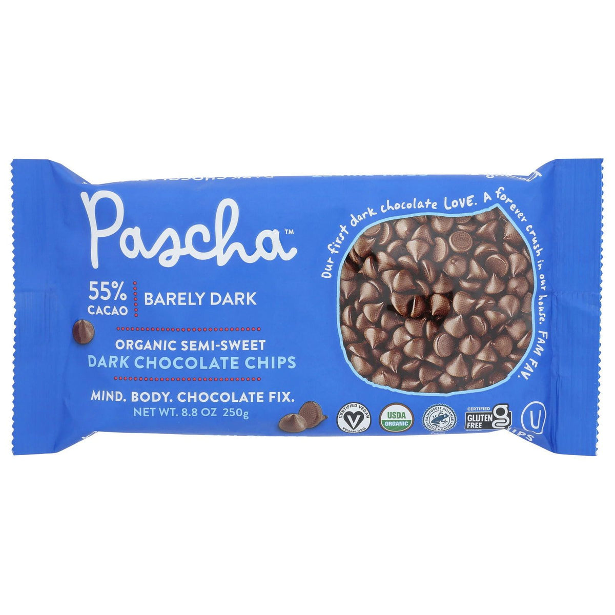 PASCHA: 55 Percent Cacao Organic Vegan Semi Sweet Dark Chocolate Chips, 8.8 oz - Sunshine Co Op. - #tag1# - #tag2# - #tag3# - #tag4#