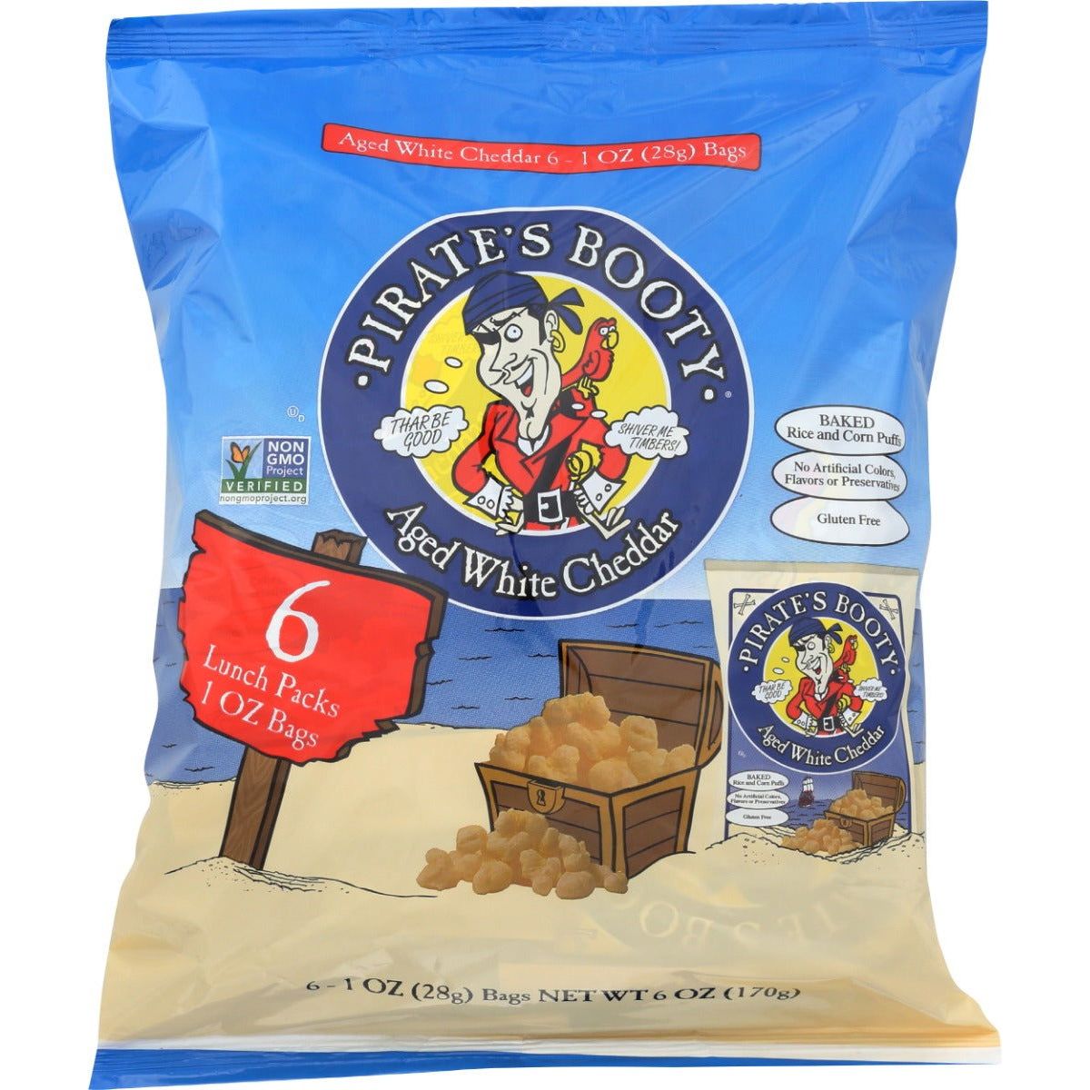 PIRATE BRANDS: Aged White Cheddar Rice and Corn Puffs 6Pk, 6 pc - Sunshine Co Op. - #tag1# - #tag2# - #tag3# - #tag4#