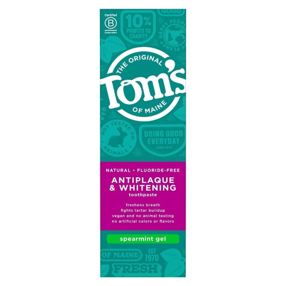 TOMS OF MAINE: Fluoride Free Antiplaque and Whitening Gel Spearmint, 4 oz